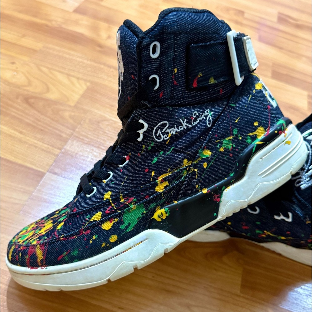 Ewing Athletics 33 Hi Paint Splatter Sneakers Black Canvas Size 10.5 Mens Shoes